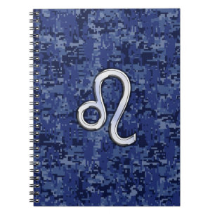 Caderno Espiral Leão Zodiac - Sinal sobre Camuflagem Digital Azul