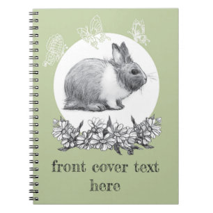 Caderno Espiral Lebre fluffy com borboletas em fundo verde