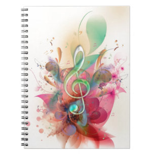 Caderno Espiral Legal aquarelas trible clef music notes swirings