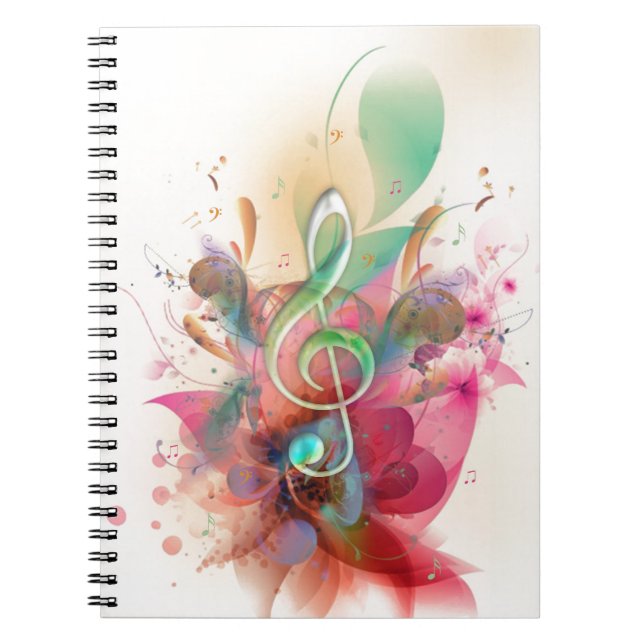 Caderno Espiral Legal aquarelas trible clef music notes swirings (Frente)