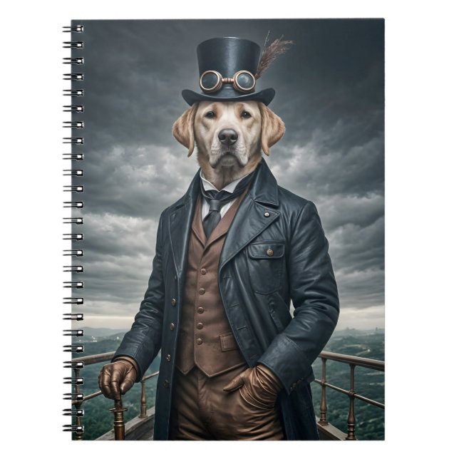 Caderno Espiral Legal Elegante Victoriana Steampunk Labrador Dog A (Frente)