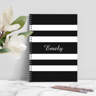 Caderno Espiral Legal Nome do Padrão de Stripes Negras e Brancas P