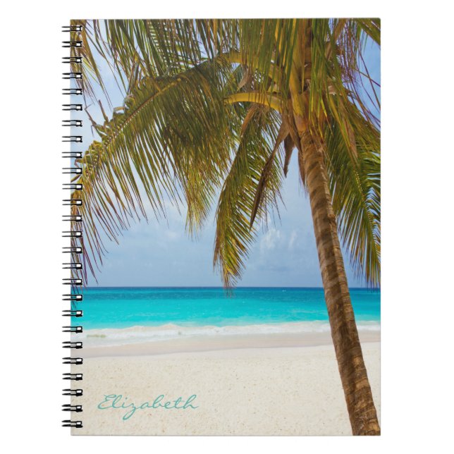 Caderno Espiral Legal Trendy Tropical Beach, Palm-Personalizada (Frente)