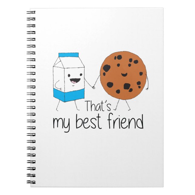 Caderno Espiral Leite e Cookies Melhores Amigos BFF Amizade Arte (Frente)