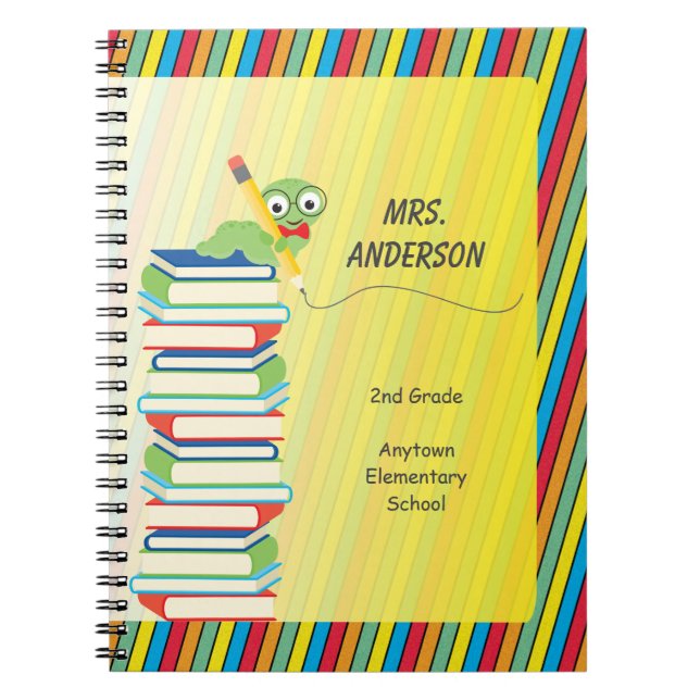 Caderno Espiral Leitor ávido bonito que senta-se nos livros (Frente)