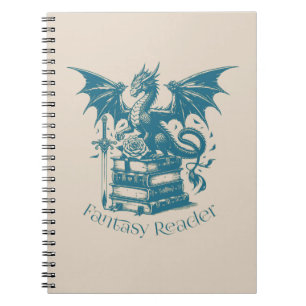 Caderno Espiral Leitor de Fantasia Dragão e Livros