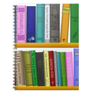 Caderno Espiral leitura da biblioteca de livros de prateleiras