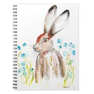 Caderno Espiral Leitura de coelho de Páscoa aquática Flores azuis