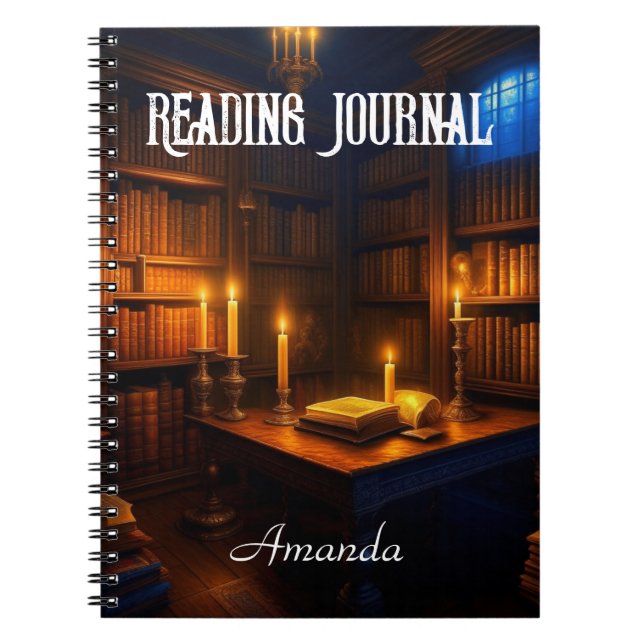 Caderno Espiral Leitura de humor negro da Biblioteca Antiga (Frente)