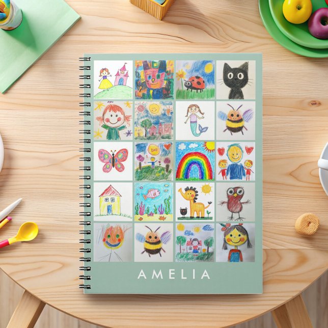 Caderno Espiral Lembrança de Arte Infantil 20 Desenhos Colagem (Turn your child’s precious drawings into a cherished keepsake with this personalized notebook. )