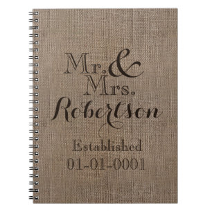 Caderno Espiral Lembrança rústica personalizada do casamento do