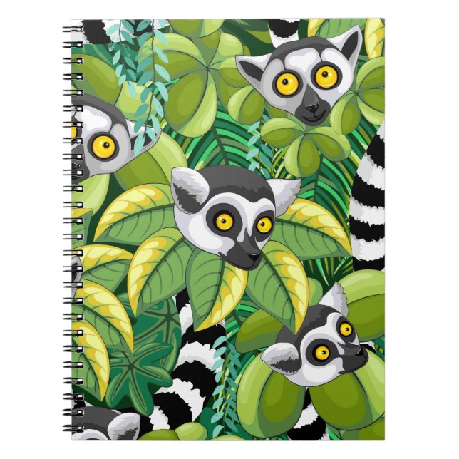 Caderno Espiral Lêmures de Madagascar na Selva Exótica (Frente)