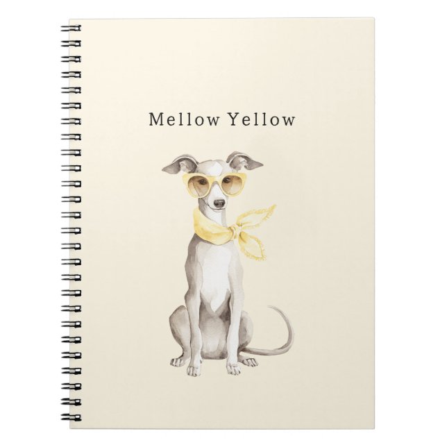 Caderno Espiral Lenço Amarelo Suave Cachorro Branco (Frente)