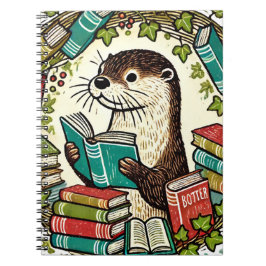 Caderno Espiral Lendo Leitores de Ilustração de Bookish Otter
