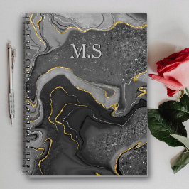 Caderno Espiral Lente de ouro de mármore de cinza elegante
