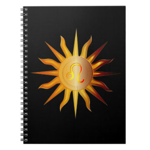 Caderno Espiral Leo Sun Fire Sign Birth Mês Vermelho e Dourado Diá