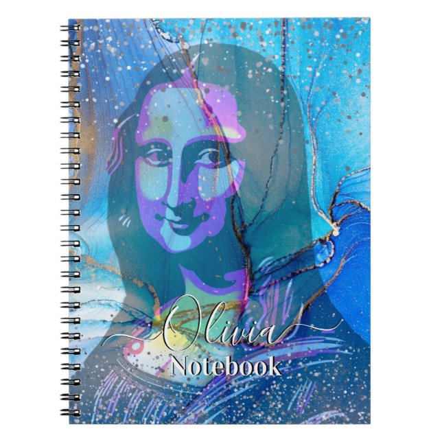Caderno Espiral Leonardo Da Vinci Marble Blue Gradient Mona Lisa  (Frente)