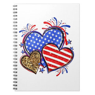 Caderno Espiral Leopard American Flag Heart 4 de julho dos EUA