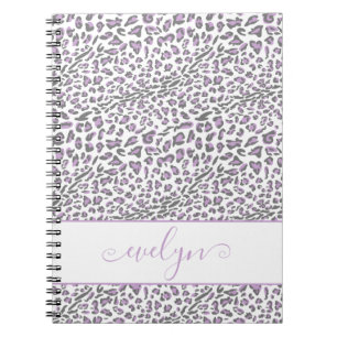 Caderno Espiral Leopard Animal Print Cream Lilac Cinza Personaliza