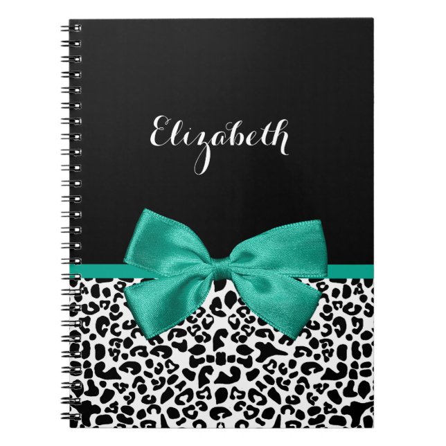 Caderno Espiral Leopard Imprima Emerald Green Ribbon Arco Nome (Frente)