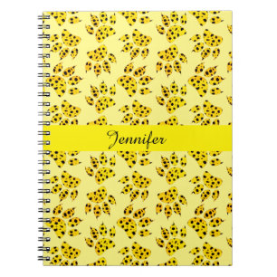 Caderno Espiral Leopard Paw Print Patterno Add Name