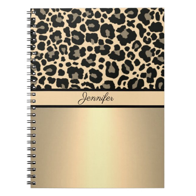Caderno Espiral Leopard Print Animal Cheetah Dourada Trendari Safa (Frente)