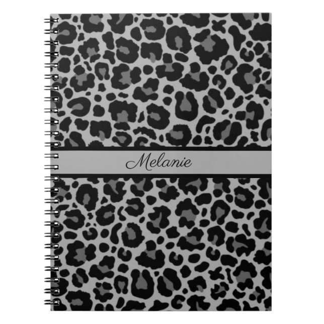 Caderno Espiral Leopard Print Animal Cheetah Silver Cinza Trendênc (Frente)