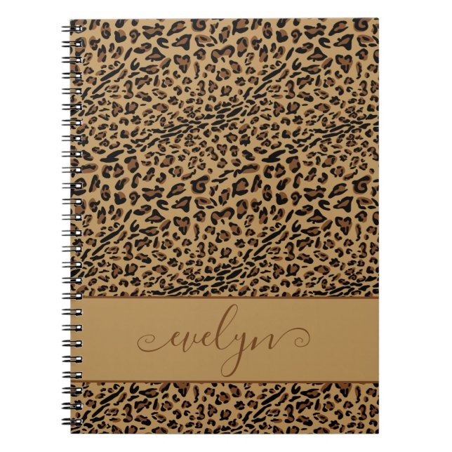Caderno Espiral Leopard Print Brown e Black Personalizado (Frente)