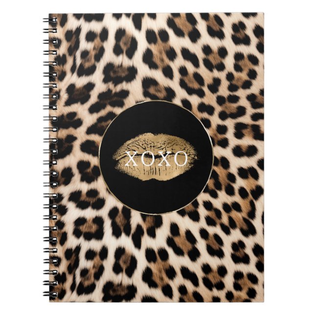Caderno Espiral Leopard Print Gold Lips XOXO (Frente)