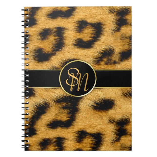 Caderno Espiral Leopard Print Monogramas Elegante - Notebook (Frente)