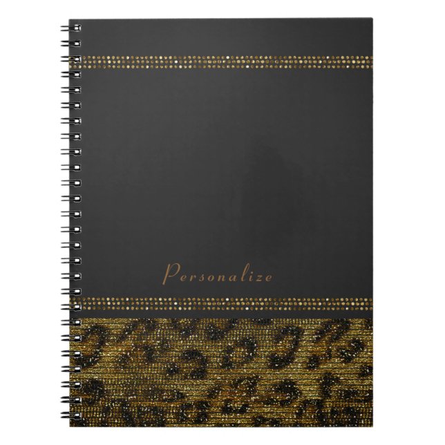 Caderno Espiral Leopard Sparkle Sequins Glam Chic Modern Cheetah (Frente)