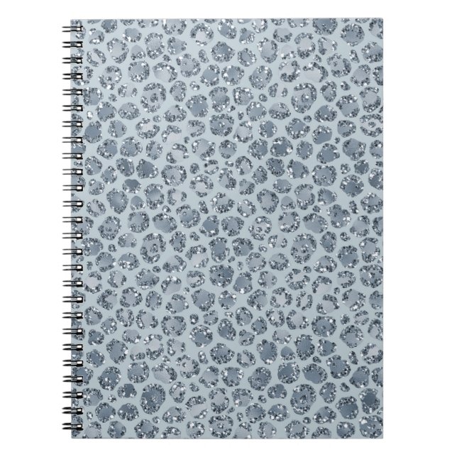 Caderno Espiral Leopardo Azul de Denim Glitter (Frente)
