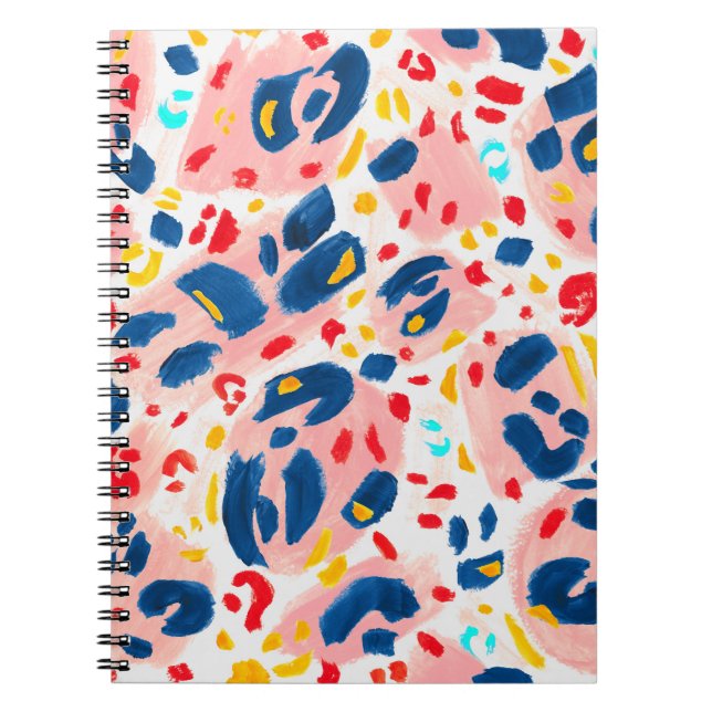 Caderno Espiral Leopardo: cor d'água pintada à mão. (Frente)
