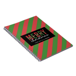 Caderno Espiral Leopardo do Natal Moderno Imprime Greve Verde Verm