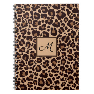 Caderno Espiral Leopardo Impressão de Chita Monograma Inicial