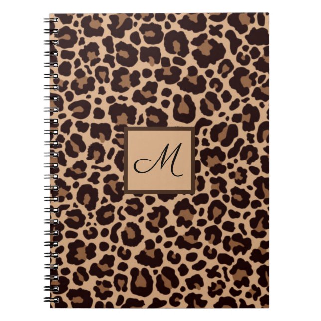 Caderno Espiral Leopardo Impressão de Chita Monograma Inicial (Frente)