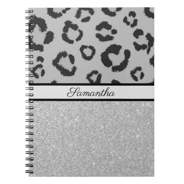 Caderno Espiral Leopardo Imprime Chita Glitter Prata (Frente)