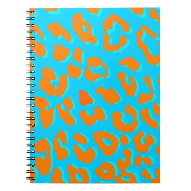 Caderno Espiral Leopardo Imprimir Laranja Azul (Frente)