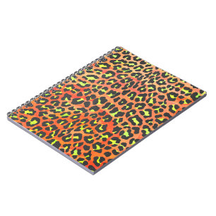 Caderno Espiral Leopardo Laranja e Impressão amarelo