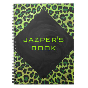 Caderno Espiral Leopardo Preto e Verde com Monograma