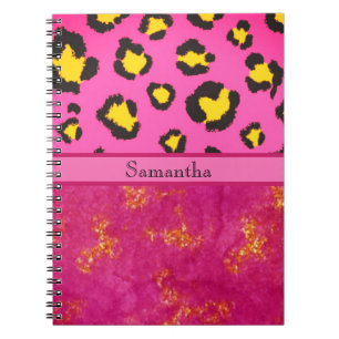 Caderno Espiral Leopardo rosa-rosa Impressão Animal Cheetah Trendy