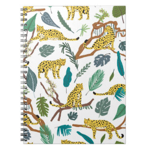 Caderno Espiral Leopardos na selva, traçados à mão.