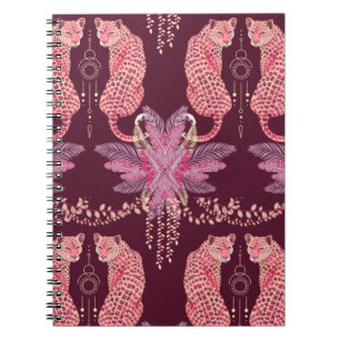 Caderno Espiral Leopardos Rosa no Caderno/Diário da Selva