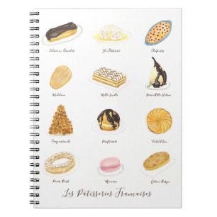 Caderno Espiral Les Pâtisserie Françaises watercolor