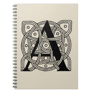 Caderno Espiral Letra A Monograma Impressão de Nó Celta Vintage