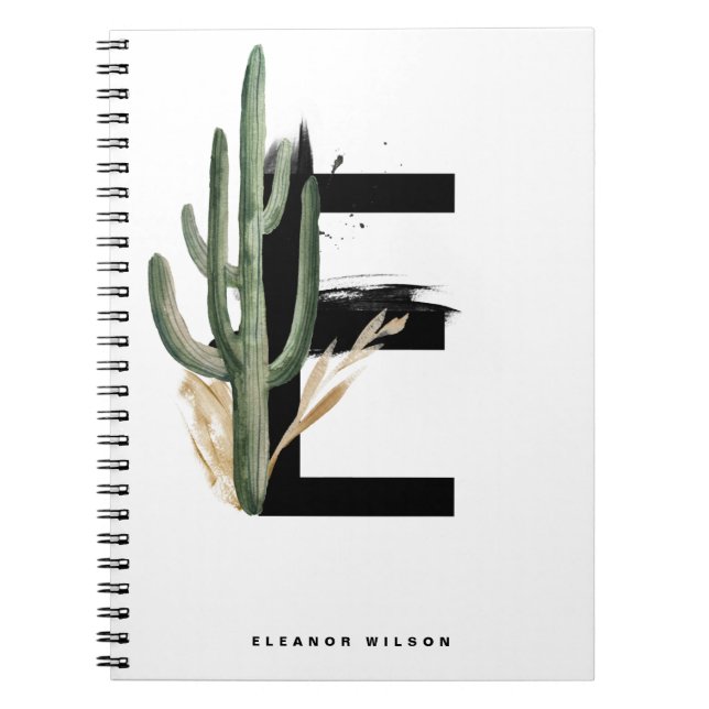 Caderno Espiral Letra Boho E Monograma | Monograma de Cactus Tropi (Frente)