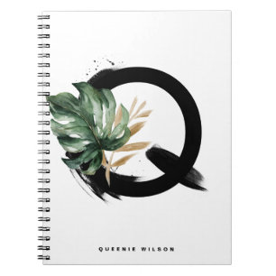 Caderno Espiral Letra Boho Q Monograma Monstro Tropical Leaf Monst