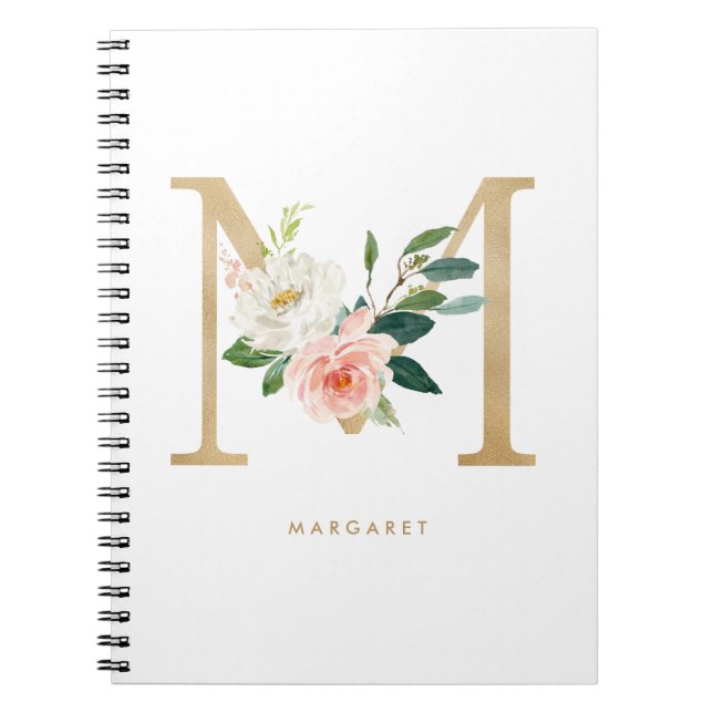 Caderno Espiral Letra Bonito Faux Gold Foil Floral M Monograma (Frente)