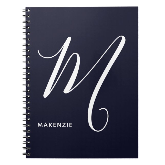 Caderno Espiral Letra com Script Simples M Marinho Azul (Frente)