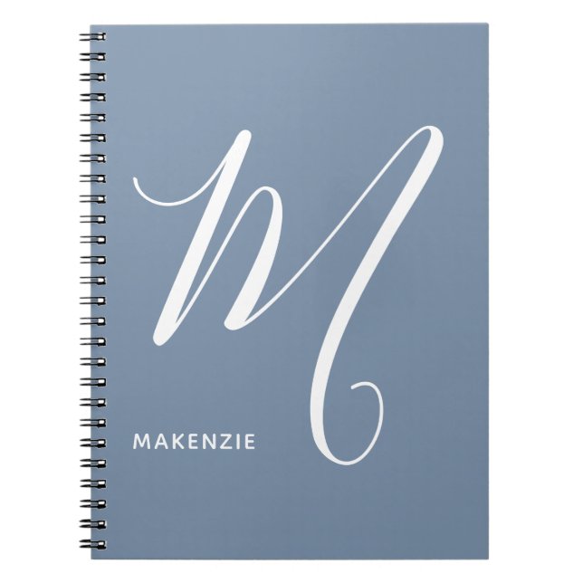 Caderno Espiral Letra de Script M Azul e Branco Simplesmente Monog (Frente)